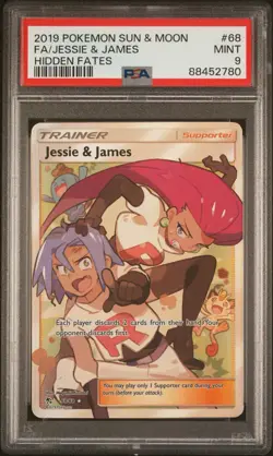 JESSIE & JAMES PSA 9 - 2019 POKEMON SUN & MOON HIDDEN FATES #68 FULL ART - Image 1