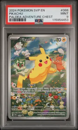 2024 POKEMON SVP EN-SV BLACK STAR PROMO PALDEA ADVENTURE CHEST PIKACHU PSA 9 - Image 1