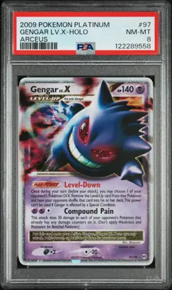 2009 POKEMON PLATINUM ARCEUS #97 GENGAR LV.X-HOLO PSA 8 - Image 1