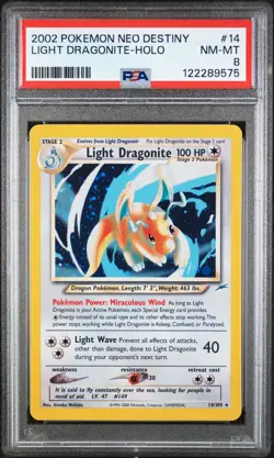 2002 POKEMON NEO DESTINY #14 LIGHT DRAGONITE-HOLO PSA 8 - Image 1