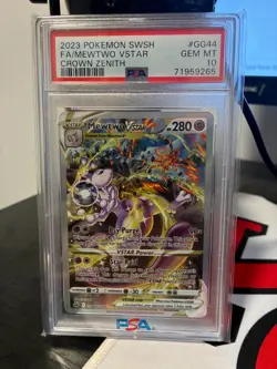 2023 POKEMON SWORD AND SHIELD CROWN ZENITH GG44 FULL ART MEWTWO VSTAR PSA 10 - Image 1