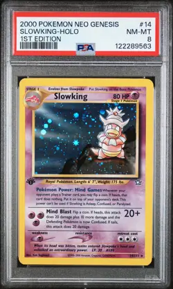 2000 POKEMON NEO GENESIS 1ST ED #14 SLOWKING-HOLO PSA 8 - Image 1