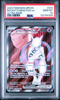 2025 Pokemon Destined Rivals #213 Rocket's Mewtwo Ex Ultra Rare PSA 10 GEM MINT - Image 1