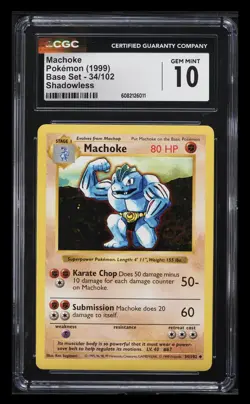 1999 Pokemon Base Set Shadowless Machoke #34 CGC 10 GEM MINT - Image 1