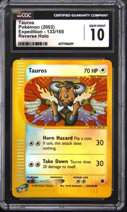 2002 POKEMON EXPEDITION REVERSE HOLO TAUROS CGC 10 - Image 1
