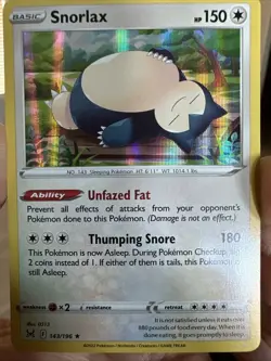 Pokemon TCG Snorlax 143/196 Lost Origin Holo Reverse NM - Image 1