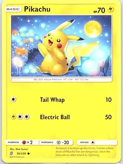 Pikachu 56/236 Non Holo SM - Unified Minds - Pokemon Card - NM - Image 1