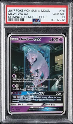 2017 POKEMON SUN & MOON SHINING LEGENDS SECRET #78 MEWTWO GX PSA 10 - Image 1