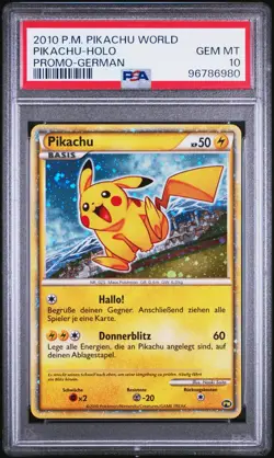 PSA 10 GEM MINT Pikachu HOLO WORLD COLL. PROMO 2010 Pokemon Card | GERMAN - Image 1