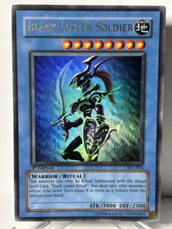 YuGiOh! TCG Black Luster Soldier SYE-024 1st Edition Ultra Rare LP Holo ErrorU - Image 1