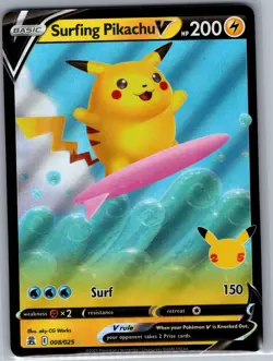 Surfing Pikachu V 008/025 Celebrations - Pokemon Card - NM - Image 1
