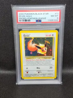 2000 POKEMON PROMO BLACK STAR POKEMON LEAGUE #11 EEVEE-HOLO PSA 8 - Image 1