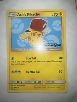 Ash's Pikachu SM113 Pokemon Card I Choose You Promo - Image 1
