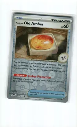 ANTIQUE OLD AMBER 154 REVERSE HOLO SCARLET & VIOLET 151 POKEMON CARD MINT 2023 - Image 1