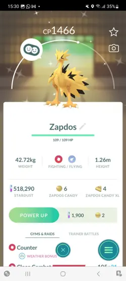 Pokemon Go (Stage 33) Shiny Legendary Galerian Zapdos ( 4 Legendary) - Image 2