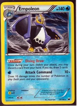 2012 POKEMON EMPOLEON 29/108 DARK EXPLORERS - HOLO- RARE - NM/M - Image 1