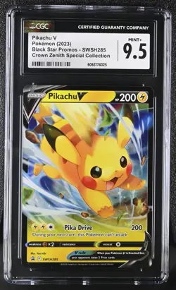 Pokemon Card PIKACHU V Crown Zenith Black Star Promo SWSH285 CGC 9.5 MINT+ - Image 1
