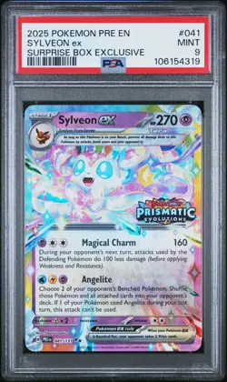 2025 POKEMON PRE EN-PRISMATIC EVOLUTIONS SURPRISE BOX EXCLUSIVE SYLVEON EX PSA 9 - Image 1