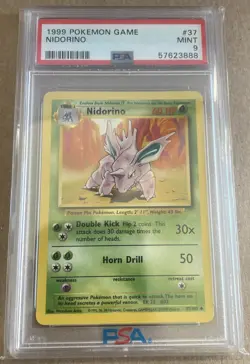 1999 POKEMON 37/102 NIDORINO PSA 9 MINT BASE SET UNLIMITED - Image 1