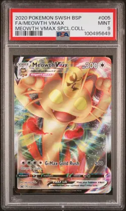 2020 POKEMON SWSH BLACK STAR PROMO #005 FULL ART/MEOWTH VMAX PSA 9 - Image 1