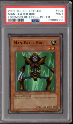 Yu-Gi-Oh Legend of Blue Eyes 1st Edition GLOSSY Man-Eater Bug LOB-108 PSA 9 YuGi - Image 1