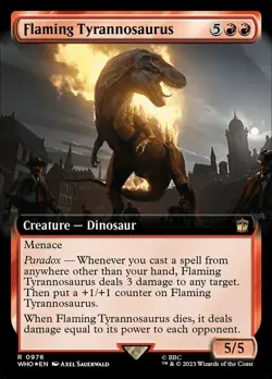 Flaming Tyrannosaurus - Surge Foil - Extended Art, Commander: Universes Beyond: - Image 1