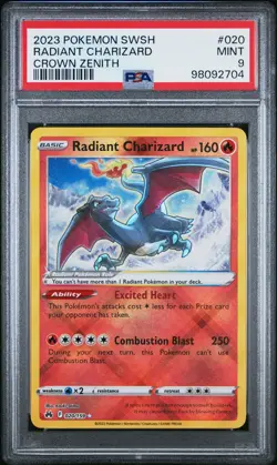 2023 POKEMON SWORD & SHIELD CROWN ZENITH #020 RADIANT CHARIZARD PSA 9 - Image 1