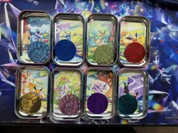 Prismatic Evolutions Eevee Mini Tins Full Set Of 8 w/Art Cards & Coins No Packs - Image 2