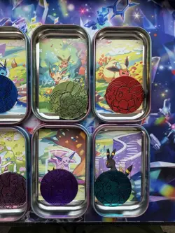 Prismatic Evolutions Eevee Mini Tins Full Set Of 8 w/Art Cards & Coins No Packs - Image 3