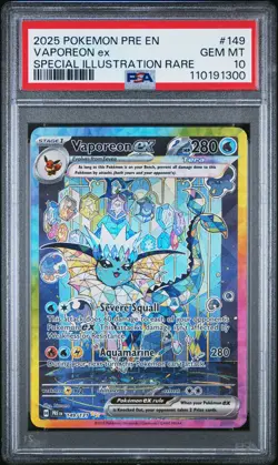 2025 POKEMON PRE EN-PRISMATIC EVOLUTIONS #149 VAPOREON EX PSA 10 - Image 1