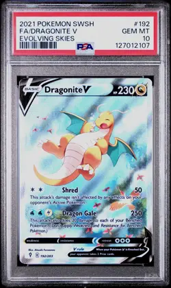 POKEMON PSA 10 2021 SWSH Evolving Skies Dragonite V 192/203 Alt Art *2107 - Image 1