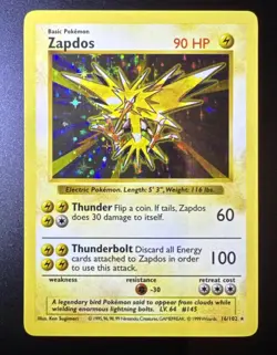 Zapdos Holo 16/102 Base Set 1999 Shadowless Pokemon WOTC NM - Image 1