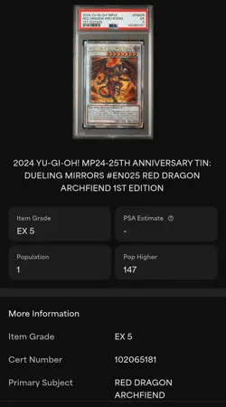 2024 YU-GI-OH! RED DRAGON ARCHFIEND 1ST EDITION EN025 PSA 5 POP 1 - Image 3