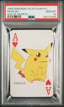 PSA10 1998 POKEMON TELEVI-KUN MAGAZINE PLAYING CARDS PIKACHU ACE OF HEARTS - Image 1