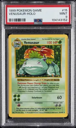 1999 POKEMON BASE SET SHADOWLESS #15 VENUSAUR-HOLO PSA 9 - Image 1