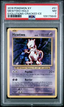 2016 POKEMON XY EVOLUTIONS CRACKED ICE #51 MEWTWO-HOLO PSA 7 - Image 1
