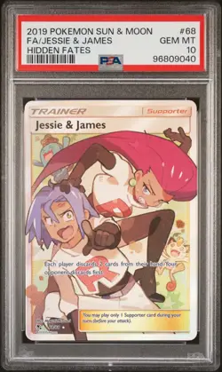 2019 POKEMON SUN & MOON HIDDEN FATES #68 FULL ART/JESSIE & JAMES PSA 10 - Image 1