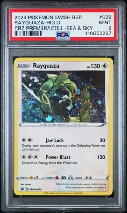 2024 POKEMON BLACK STAR PROMOS COSMOS HOLO SWSH029 RAYQUAZA PSA 9 - Image 1
