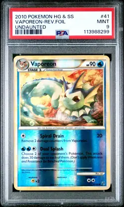 2010 POKEMON HEARTGOLD & SOULSILVER UNDAUNTED #41 VAPOREON-REVERSE FOIL PSA 9 - Image 1