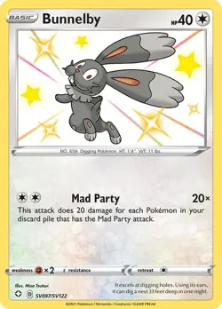 Pokemon TCG Shining Fates SV097/SV122 - Bunnelby - Shiny Holo Rare - NM - Image 1