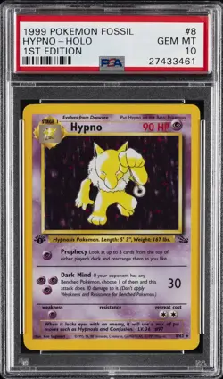 1999 POKEMON FOSSIL 1ST EDITION #8 HYPNO-HOLO PSA 10 - Image 1