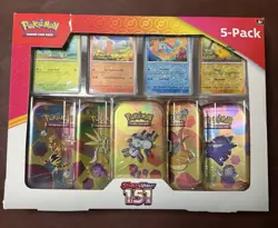 Pokemon SV 151 Mini Tins 5 Pack Sealed Costco Bundle Box - Small Tear - Image 1
