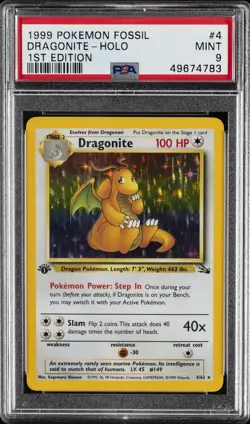 1999 POKEMON FOSSIL 1ST EDITION #4 DRAGONITE-HOLO PSA 9 - Image 1