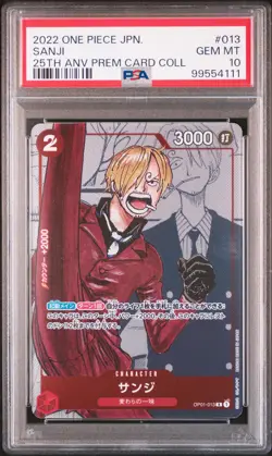 2022 ONE PIECE JPN 25TH ANNIVERSARY PREMIUM CARD COLL #013 SANJI PSA 10 - Image 1