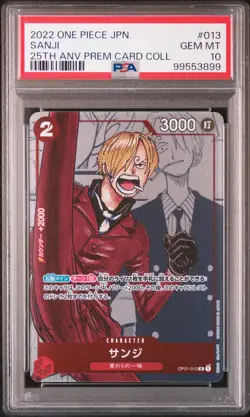 2022 ONE PIECE JAPANESE 25TH ANNIVERSARY PREMIUM CARD COLL #013 SANJI PSA 10 - Image 1