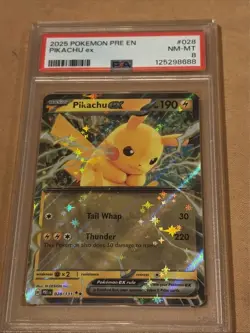 Pokemon Pikachu TCG EX 28/131 Prizmatic Evolutions Holo Rare PSA 8 - Image 1