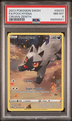 2023 POKEMON SWORD & SHIELD CROWN ZENITH #GG33 FULL ART/POOCHYENA PSA 8 - Image 1
