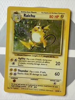 Pokemon TCG Raichu Base Set Holo Unlimited Rare Card 14/102 Wizards 1999 - Image 1