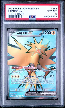 2023 POKEMON MEW EN-151 ULTRA RARE #192 ZAPDOS EX PSA 10 - Image 1