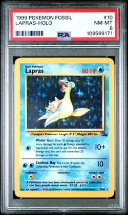 1999 POKEMON FOSSIL #10 LAPRAS-HOLO PSA 8 - Image 1